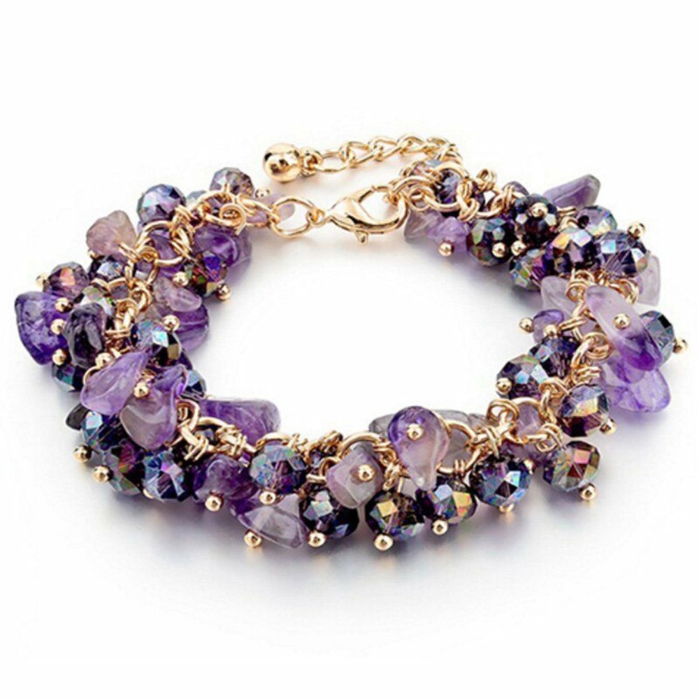 Natural Crystal Purple Stone Chipped Raw Bracelet - Up to 8" W/Extender - Picture 5 of 9